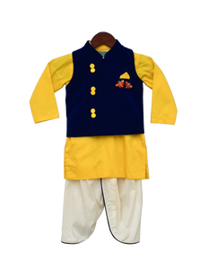 Boys Blue Velvet Nehru Jacket Set