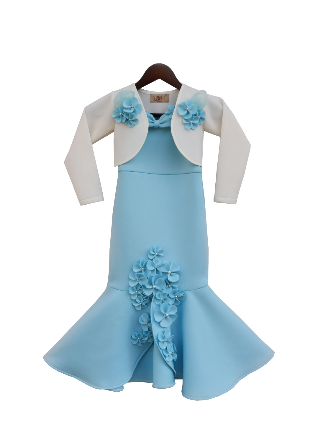 Kids Dresses: Girls Blue Neoprene Fish Cut Dress With Jacket | Perfect Panache Kids Dresses: Girls Blue Neoprene Fish Cut Dress With Jacket | Perfect Panache