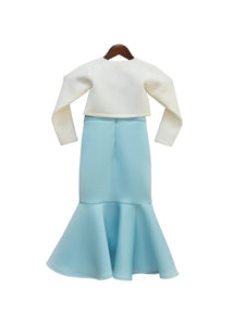 Girls Blue Neoprene Fish Cut Dress With Jacket