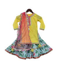 Load image into Gallery viewer, Girls Bright Yellow Kurti With Printed Sharara