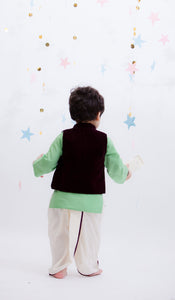 Boys Burgandi Velvet Nehru Jacket Set