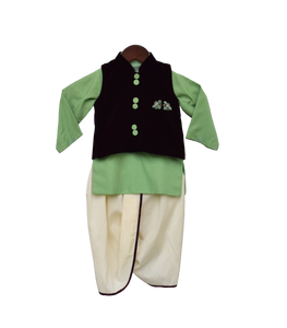 Boys Burgandi Velvet Nehru Jacket Set