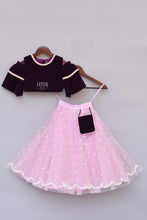 Load image into Gallery viewer, Girls Burgandi Velvet Top With Pink Net Lehenga