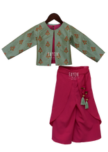 Load image into Gallery viewer, Girls Candy Pink Crop Top Dhoti With Embroidery Jacket
