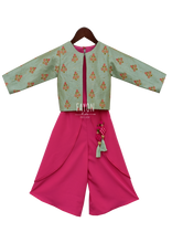 Load image into Gallery viewer, Girls Candy Pink Crop Top Dhoti With Embroidery Jacket