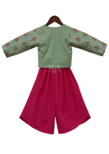 Load image into Gallery viewer, Girls Candy Pink Crop Top Dhoti With Embroidery Jacket