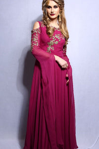 Cold Shoulder Long Sleeve Gown With Handwork