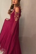 Load image into Gallery viewer, Cold Shoulder Long Sleeve Gown With Handwork