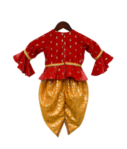 Girls Coral Peplum Top With Dhoti