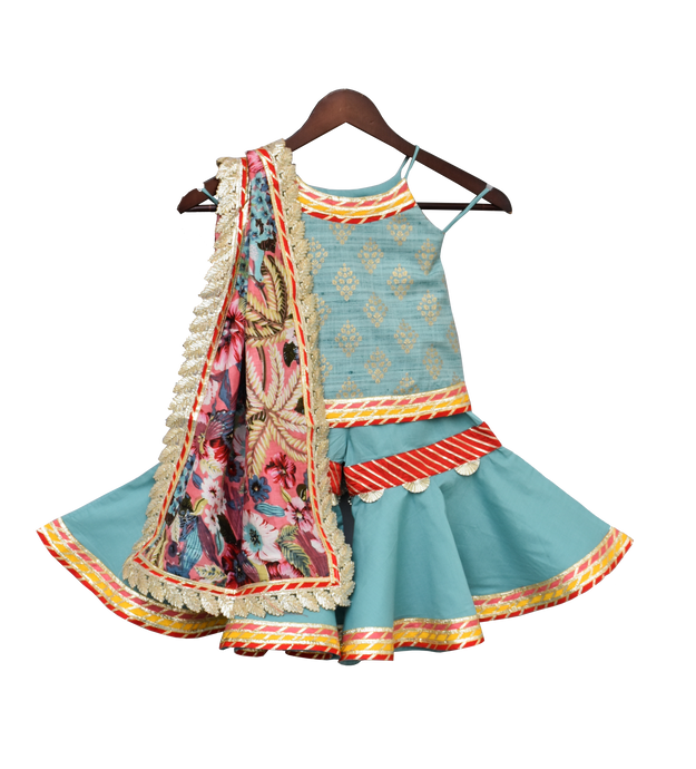 Girls Cotton Foil Printed Kurti With Sharara & Printed Dupatta