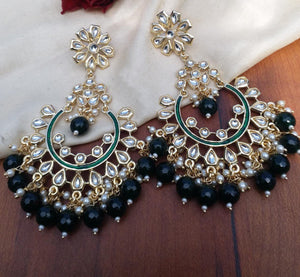 Buy Kundan Emerald Chandbali Indian Party Daisy Earrings: Perfect Panache