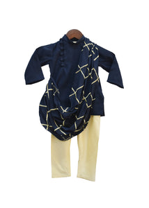 BOYS Dark Blue Embroidery Cowl Kurta With Chudidar