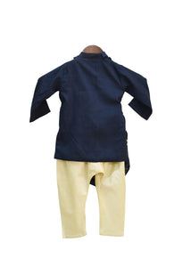 BOYS Dark Blue Embroidery Cowl Kurta With Chudidar