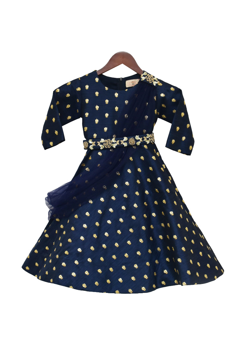 Girls Dark Blue Silk Boti Anarkali