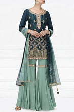 Load image into Gallery viewer, Dark Teal And Light Blue Handwork Garara Set Online in USA