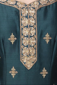 Dark Teal And Light Blue Handwork Garara Set