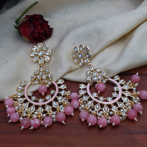 Buy Kundan Pastel pink Chandbali Indian Party Eleyna Earrings: Perfect Panache