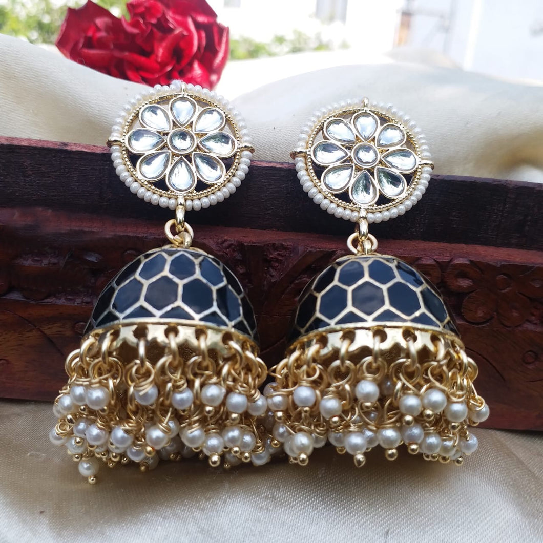 Buy Dark Blue Enamel jhumki Indian Party Eshita Earrings: Perfect Panache