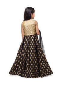 Girls Gold And Black Lehenga