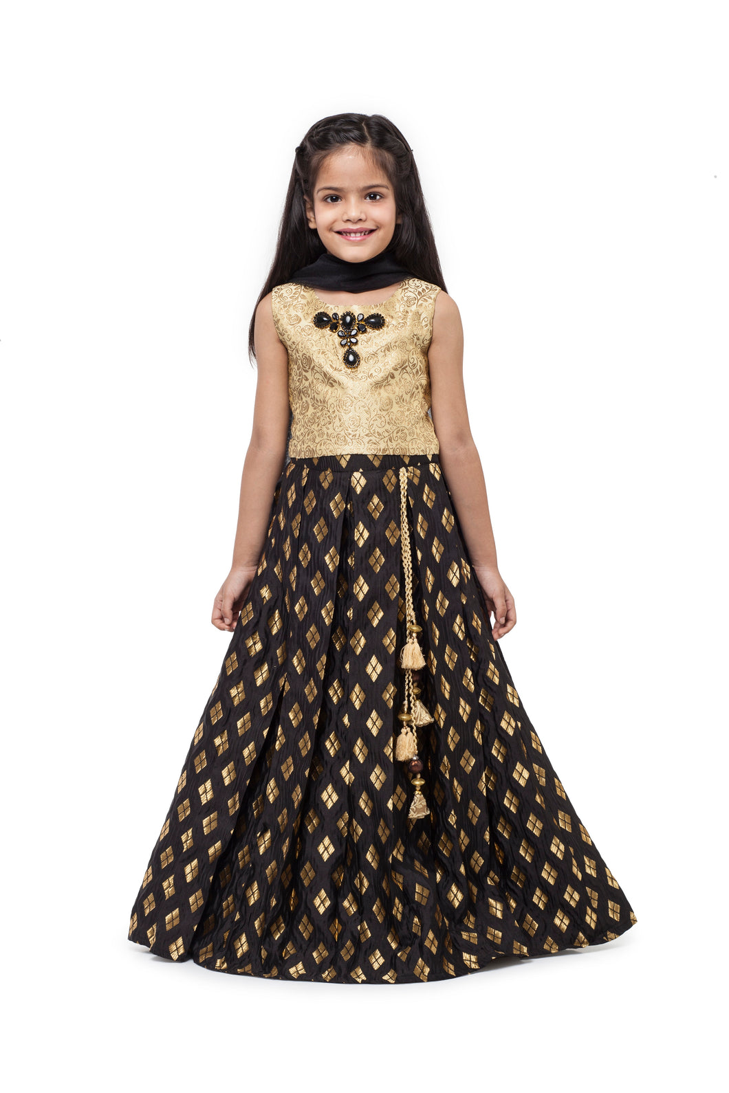Girls Gold And Black Lehenga