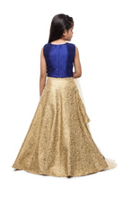 Load image into Gallery viewer, Girls Gold And Blue Lehenga Set