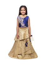 Load image into Gallery viewer, Girls Gold And Blue Lehenga Set