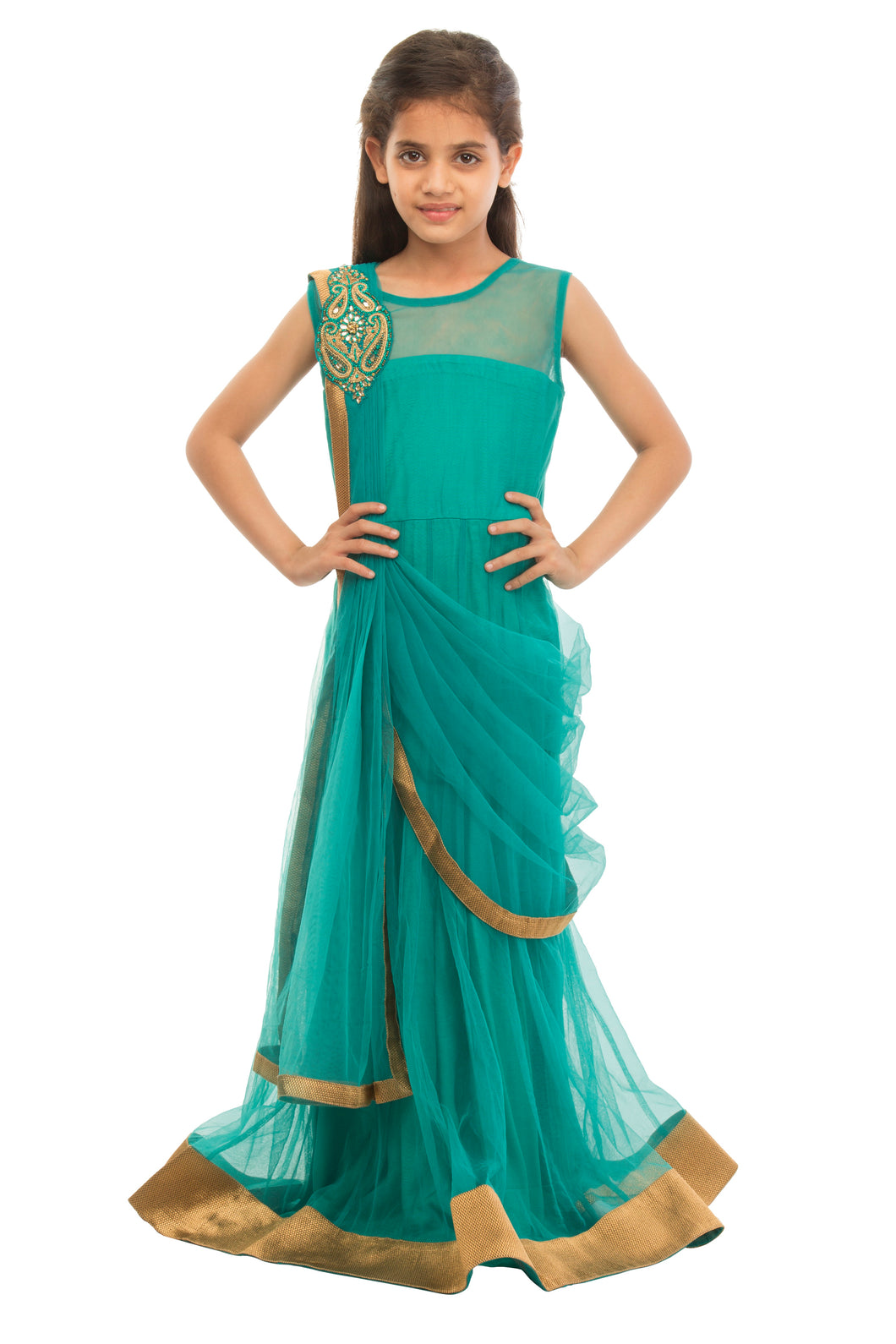 Girls Green Draped Gown