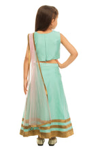Load image into Gallery viewer, Girls Green Draped Lehenga With Dupatta