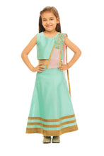 Load image into Gallery viewer, Girls Green Draped Lehenga With Dupatta