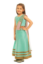 Load image into Gallery viewer, Girls Green Draped Lehenga With Dupatta