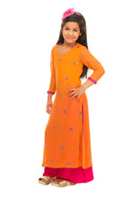 Load image into Gallery viewer, Girls Orange Pink Mirror Work Suit