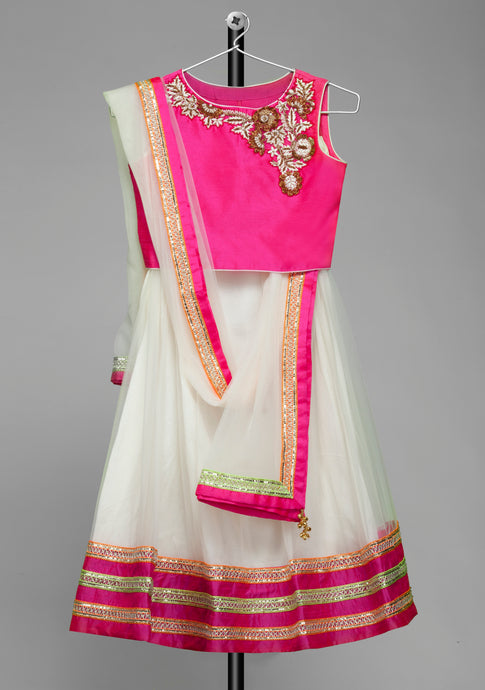 Girls Yellow Net Suit With Orange Plazzo
