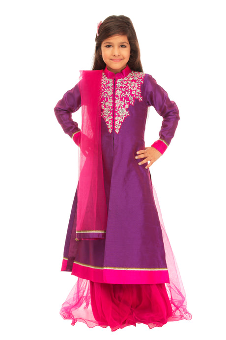 Girls Purple Pink Jacket Lehenga Set