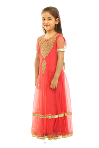 Girls Red Anarkali Suit With Churidaar
