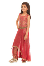 Load image into Gallery viewer, Girls Red Asymetrical Kurta With Trouser