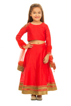 Load image into Gallery viewer, Girls Red Lehenga With Motif Placement On Shoulder