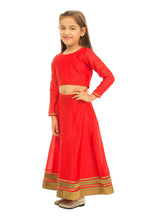Load image into Gallery viewer, Girls Red Lehenga With Motif Placement On Shoulder
