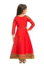 Load image into Gallery viewer, Girls Red Lehenga With Motif Placement On Shoulder