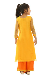 Girls Yellow Net Suit With Orange Plazzo in USA