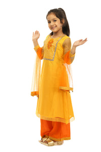 Girls Yellow Net Suit With Orange Plazzo in US