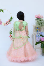 Load image into Gallery viewer, Girls Green Embroidery Choli With Peach Boti Lehenga