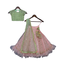 Load image into Gallery viewer, Girls Green Embroidery Choli With Peach Boti Lehenga