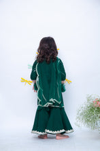 Load image into Gallery viewer, Girls Green Mirror And Thread Work Kurti And Sharara