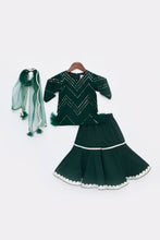 Load image into Gallery viewer, Girls Green Mirror And Thread Work Kurti And Sharara