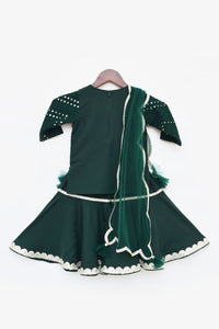 Girls Green Mirror And Thread Work Kurti And Sharara