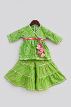 Load image into Gallery viewer, Girls Green Printed Kurti Sharara Set