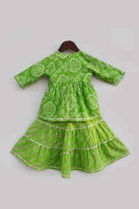 Girls Green Printed Kurti Sharara Set