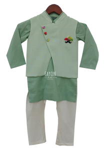 Boys Green Linen Nehru Jacket