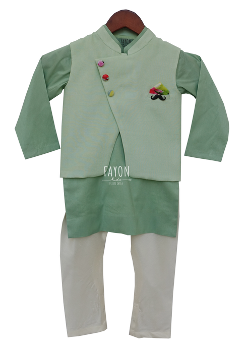 Boys Green Linen Nehru Jacket