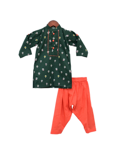 Boys Green Printed Kurta With Salwar